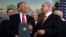 President Trump smiles at Israeli PM Benjamin Netanyahu, right, after signing a proclamation in the Diplomatic Reception Room at the White House in Washington, March 25, 2019. Trump signed an official proclamation formally recognizing Israel's sovereignty over the Golan Heights.