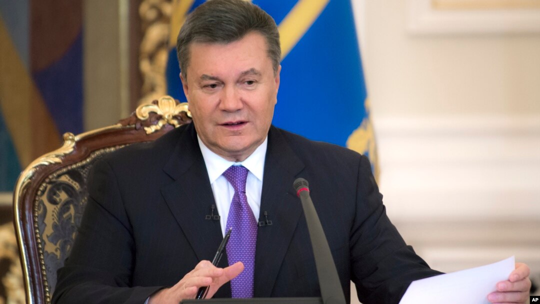 Presiden Ukraina Viktor Yanukovych berbicara dalam konferensi pers di Kiev, 19/12/ 2013, yang isinya mengecam pihak asing mencampuri urusan dalam negeri Ukraina. 
