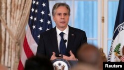 U.S. Secretary of State Antony Blinken speaks during a reception celebrating Eid in Washington