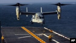 Pemerintah Jepang telah mengijinkan AS untuk mengoperasikan pesawat Osprey MV-22 dari pangkalan marinir AS di pulau Okinawa (Foto: dok).