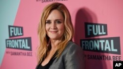 Samantha Bee, host of "Full Frontal with Samantha Bee," poses at an Emmy For Your Consideration screening of the television talk show at the Writers Guild Theatre, May 24, 2018, in Beverly Hills, Calif. 