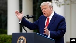 President Donald Trump speaks during a coronavirus task force briefing in the Rose Garden of the White House, Sunday, March 29, 2020, in Washington. (AP Photo/Patrick Semansky)