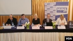 Učesnici konferencije "Medijske slobode i autorska prava", koja je u organizaciji Nezavisnog udruženja novinara Srbije, OEBS-a i organizacije Civil Rights Defenders održana u beogradskom Hotelu M, 29. januara 2019.