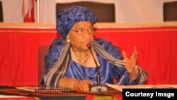 FIleLiberian President Ellen Johnson Sirleaf speaks at an education conference.