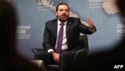 FILE - Lebanese Prime Minister Saad Hariri speaks during a conference at Chatham House in central London, Dec. 13, 2018.