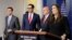 Homeland security adviser Tom Bossert, U.S. Treasury Secretary Steve Mnuchin, national security adviser H.R. McMaster and White House press secretary Sarah Huckabee Sanders arrive at a news briefing at the White House in Washington to announce sanctions against Venezuela, Aug. 25, 2017.