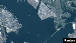 Обрушение моста имени Фрэнсиса Скотта Ки в порту Балтимора: вид со спутника. 26 марта 2024 г.