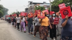 Anti-coup protests continued today, April 17, 2021, in Kalay, Sagaing region, where 11 demonstrators were killed by security forces 10 days ago. (Credit: Citizen journalist via VOA's Burmese Service)