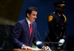 Qatar's Emir Sheikh Tamim bin Hamad al-Thani addresses the 74th session of the United Nations General Assembly at U.N. headquarters in New York City, New York, Sept. 24, 2019.