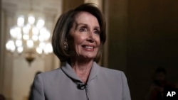 House Democratic Leader Nancy Pelosi of California, who will become speaker of the House on Thursday, walks to her new office at the Capitol during a television interview for the NBC Today Show, in Washington, Jan. 2, 2019. 