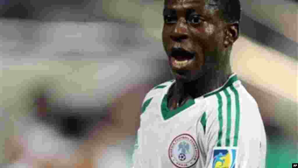 Samuel Okon of Nigeria celebrates after scoring a goal against Sweden during a semifinal match of the World Cup U-17 in Dubai.