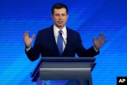 Democratic presidential candidate former South Bend, Ind., Mayor Pete Buttigieg speaks during a Democratic presidential primary debate, Feb. 7, 2020.
