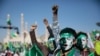 FILE - Supporters of Shi'ite rebels known as Houthis chant slogans as they attend a celebration of moulid al-nabi, the birth of Islam's prophet Muhammad, in Sana'a, Yemen, Oct. 29, 2020.