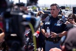 Sgt. Robert Gomez of the El Paso, Texas, police briefs reporters on a shooting that occurred at a Walmart near Cielo Vista Mall in El Paso, Aug. 3, 2019.