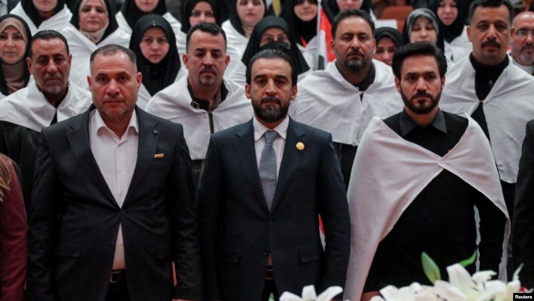 Iraq's newly elected for a second term as speaker of Parliament Mohammed al-Halbousi attends the parliament headquarters in Baghdad
