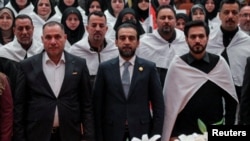 Iraq's newly elected for a second term as speaker of Parliament Mohammed al-Halbousi attends the parliament headquarters in Baghdad