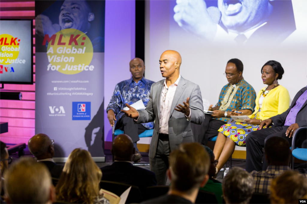 VOA's Chief of Live Programming and Special Events Ralph Robinson greets the audience prior to the beginning of the show. 