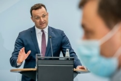 Jens Spahn, federal minister of health, gives a press conference at the Federal Ministry of Health in Berlin, Germany, Aug. 26, 2020.