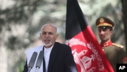 Presiden Afghanistan Ashraf Ghani Ahmadzai dalam sebuah Konferensi Pers di Kabul (3/10).