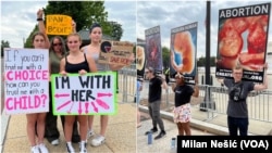 USA, Washington, people gathered in front of the Supreme court after the abolition of the Roe vs Wade verdict 