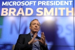 FILE - Microsoft President Brad Smith speaks during a Reuters Newsmaker event in New York, Sept. 13, 2019.