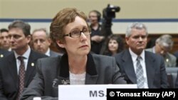 GSA Administrator Martha Johnson testified before Congress about lavish government spending at a regional conference in Las Vegas. She and two top aides resigned.(AP)