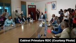 Premier ministre Sylvestre Ilunga Ilunkamba na bokutani na baye ya CACH (Cap pour le changement) mpe ya FCC (Front commun pour le Congo) na Kinshasa, 7 août 2019. (Cabinet Primature RDC) 