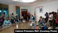 Premier ministre Sylvestre Ilunga Ilunkamba na bokutani na baye ya CACH (Cap pour le changement) mpe ya FCC (Front commun pour le Congo) na Kinshasa, 7 août 2019. (Cabinet Primature RDC) 