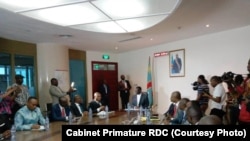 Premier ministre Sylvestre Ilunga Ilunkamba na bokutani na baye ya CACH (Cap pour le changement) mpe ya FCC (Front commun pour le Congo) na Kinshasa, 7 août 2019. (Cabinet Primature RDC) 