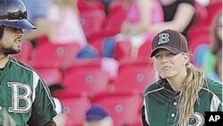 Justine Siegal, 1st base coach for Brockton Rox