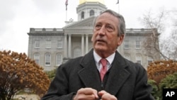 Republican presidential candidate former South Carolina Gov. Mark Sanford speaks during a news conference in front of the Statehouse, Nov. 12, 2019, in Concord, N.H.