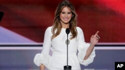 Melania Trump, wife of Republican Presidential Candidate Donald Trump speaks during the opening day of the Republican National Convention in Cleveland, July 18, 2016. 