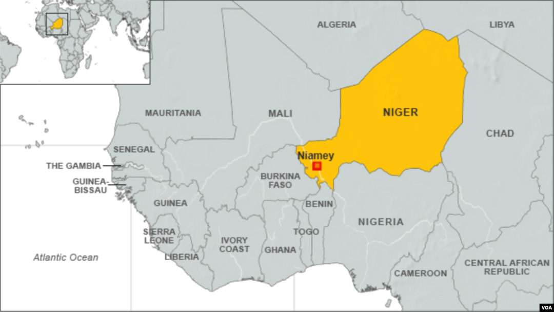 Peta wilayah Niger, Afrika (Foto: dok). Sebuah pangkalan militer di wilayah Agadez dan tambang uranium milik Perancis "Areva" di Arlit 
