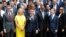 French President Macron poses for a family picture with Rwanda's President Kagame, Facebook's CEO Mark Zuckerberg and IMB's CEO Virginia Rometty at the Elysee Palace in Paris, May 23, 2018.