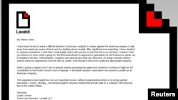  Lavabit.com website on August 9, 2013 shows a letter posted by Lavabit LLC owner Ladar Levison. 