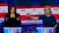 Kandidat presiden dari Partai Demokrat Senator Kirsten Gillibrand dari New York (kanan), dan Senator Kamala Harris dari California dalam debat utama Partai Demokrat yang diselenggarakan oleh NBC News di Pusat Seni Pertunjukan Adrienne Arsht, Miami, Kamis, 27 Juni 2019.(Foto:dok)