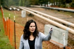 FILE - Carrie Gross speaks during an interview with The Associated Press along the Mariner East pipeline in Exton, Pa., Oct. 22, 2019.
