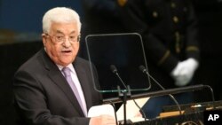 ປະທານາທິບໍດີ ອຳນາດການປົກຄອງ ປາແລສໄຕນ໌ ທ່ານ Mahmoud Abbas ພວມກ່າວຄຳປາໄສ ຕໍ່ກອງປະຊຸມ ສະມັດຊາໃຫຍ່ ອົງການສະຫະປະຊາຊາດ. (22 ກັນຍາ 2016) 