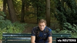 Russian opposition politician Alexei Navalny sits on a bench in Berlin, Germany, in this undated image obtained from social media Sept. 23, 2020. (Courtesy of Instagram)