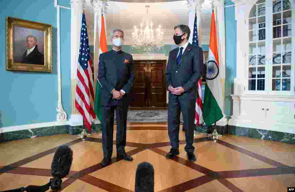 토니 블링컨 미국 국무장관이 워싱턴을 방문한 수브라마냠 자이샹카르 인도 외교장관과 회담 뒤 기자회견을 했다. 