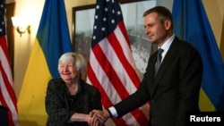 U.S. Treasury Secretary Janet Yellen meets with Ukraine Finance Minister Sergii Marchenko at the Treasury Department in Washington, Oct. 23, 2024.