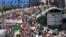 Climate change protesters cross the Victoria Bridge during the Global Strike 4 Climate rally in Brisbane, Australia, Sept. 20, 2019. 