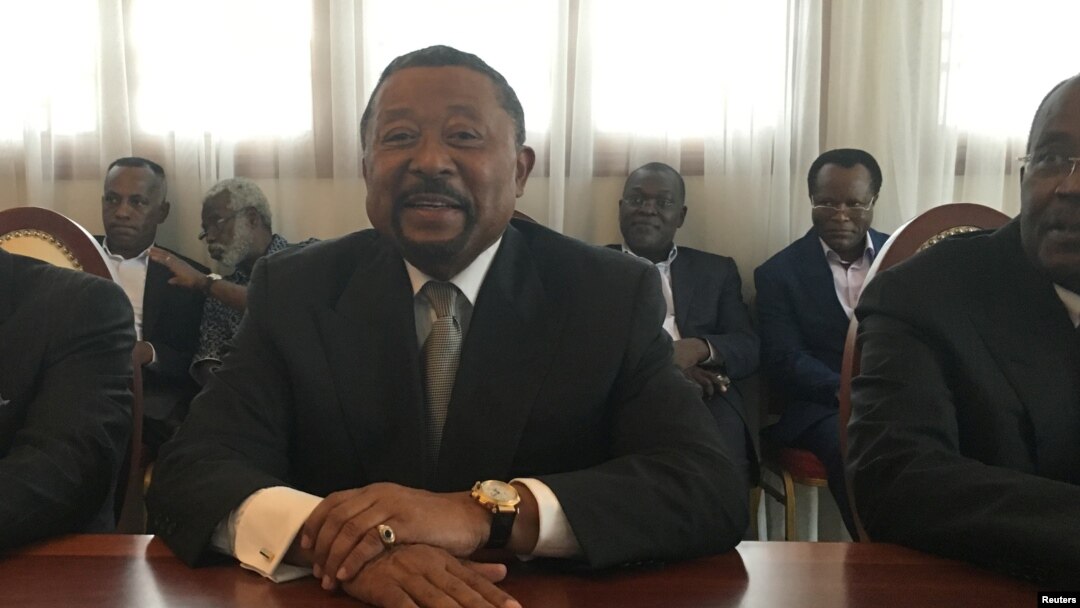 FILE - Gabon opposition leader Jean Ping attends a meeting with advisers in Libreville, Gabon, Sept. 26, 2016.