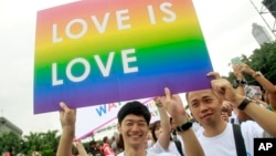 FILE - Revelers participate in a gay pride parade in Taipei, Taiwan. Taiwan is shaping up become the first place in Asia to allow same-sex marriage.