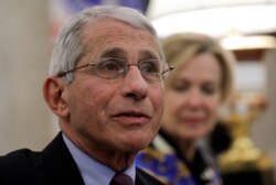 National Institute of Allergy and Infectious Diseases Director Dr. Anthony Fauci speaks during a coronavirus response meeting in the Oval Office at the White House in Washington, April 29, 2020.