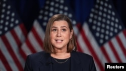 Senator Elissa Slotkin rehearses the Democratic response to President Donald Trump's address to a joint session of Congress, in Wyandotte, Michigan, March 4, 2025.