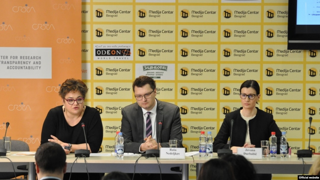 Arhiva -- Konferencija za štampu predstavnika CRTA-e, Tamare Skroze i Raše Nedeljkova, koja je održana 23. januara 2018. i nakon koje je protiv Skroze i CRTA-e pokrenut medijski linč na provladinim televizijama. (Foto: Medijacentar Beograd)