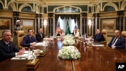 U.S., Saudi and Russian officials meet at Diriyah Palace, in Riyadh, Saudi Arabia, Feb. 18, 2025.