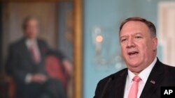 FILE - Secretary of State Mike Pompeo speaks during a press availability at the State Department in Washington, Aug. 7, 2019.