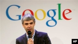 Salah satu pendiri Google, Larry Page dalam sebuah konferensi pers di kantor Google di New York. (Foto: Dok)